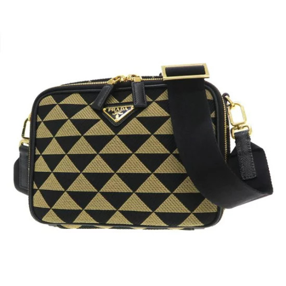 Prada Symbole embroidered bag iconic triangle logo Beige Black